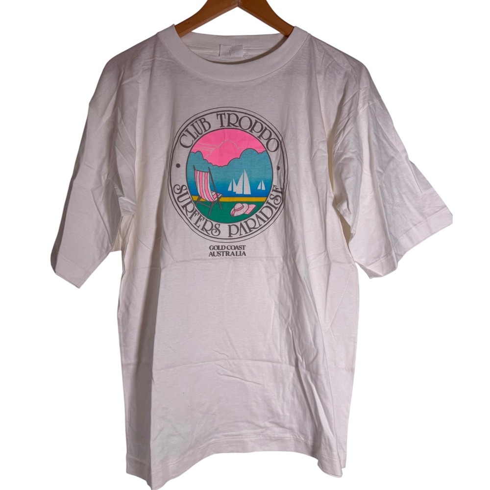 Vintage Men's Club Troppo Gold Coast Australia Surf T Shirt White XL